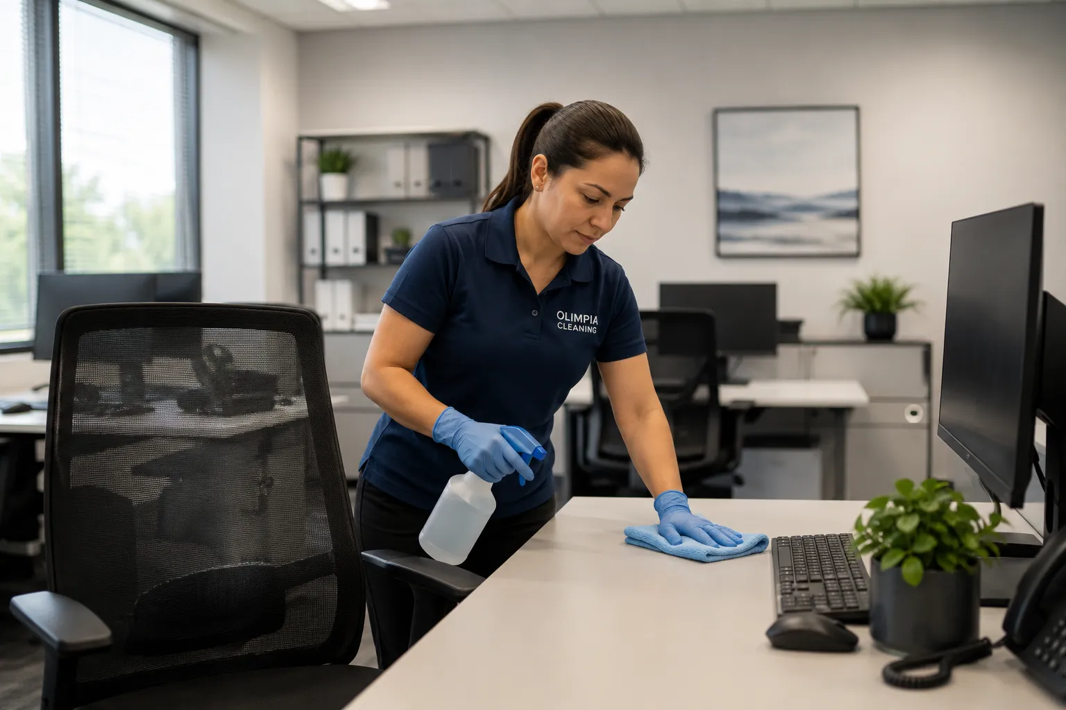Professional office cleaning in progress